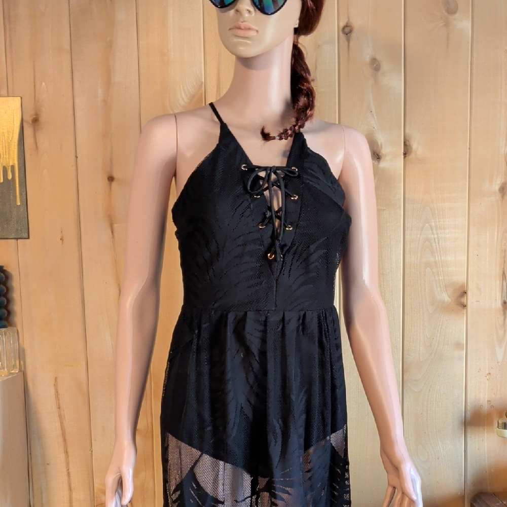 Fashion Nova Black Cross Back Lace Dress